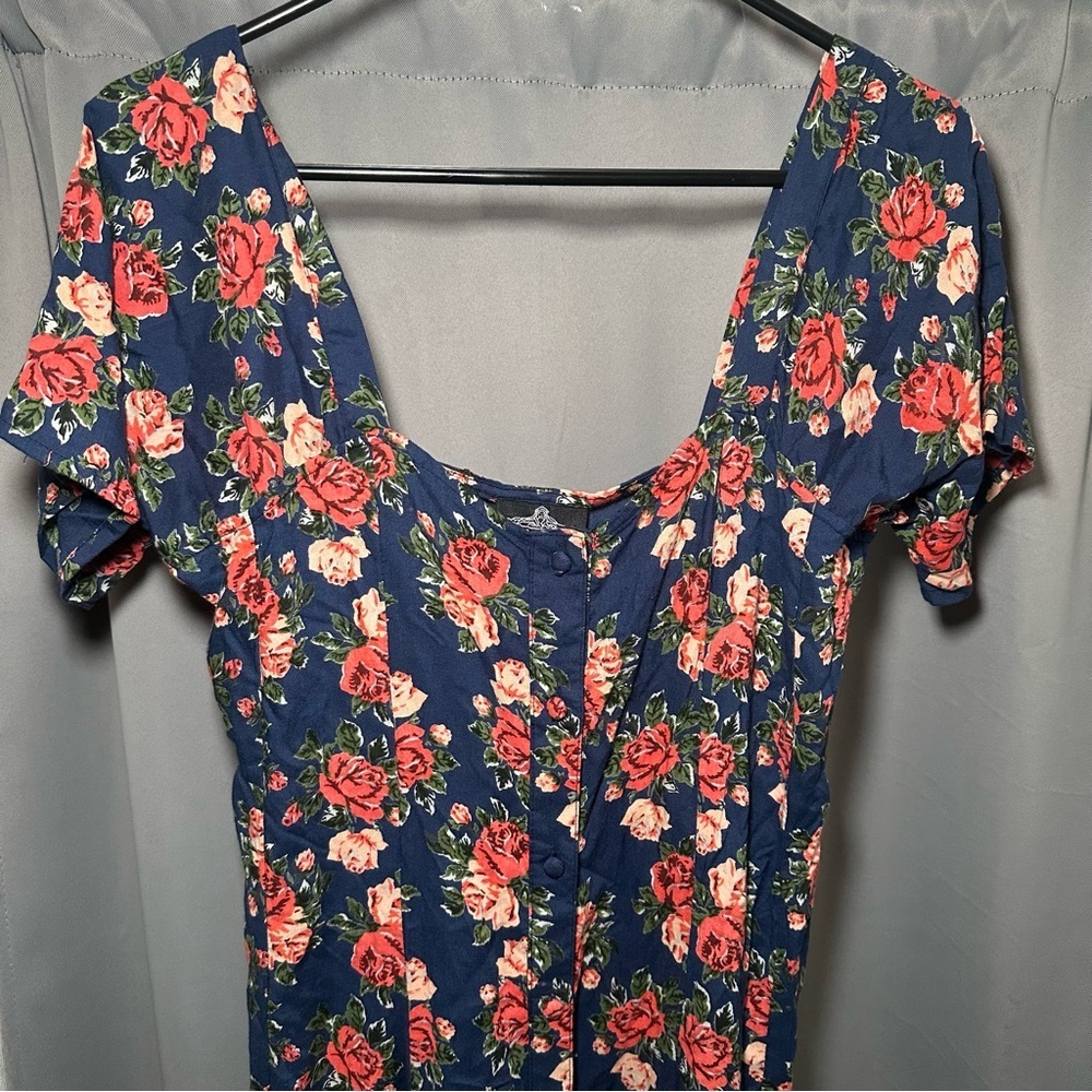 Angie Navy Dress with Pink Floral Design Sz Large - Picture 3 of 12